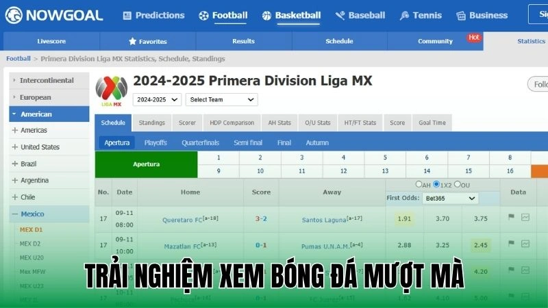 Đường truyền tốc độ cao cho phát sóng mượt mà tại nowgoal